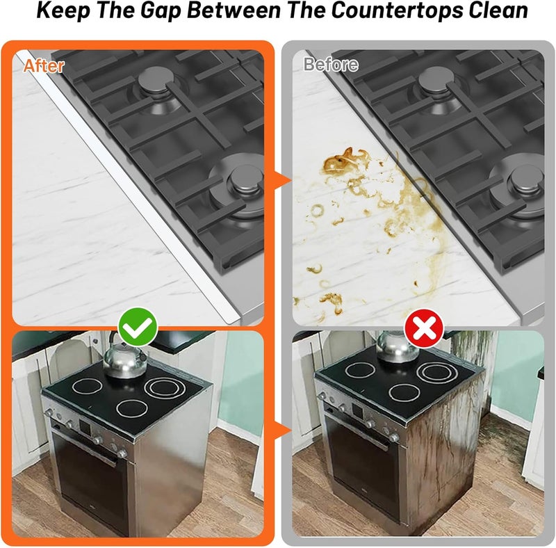 LIFFEE Stove Gap Covers Stainless Steel (2PCS),Stove Gap Filler,Range Trim Kit,Stove Gap Guard for Kitchen Oven Between Stovetop and Counter,Easy Clean Heat Resistant,Adjustable Length 13.8'' to 27.5'',White - Image 3